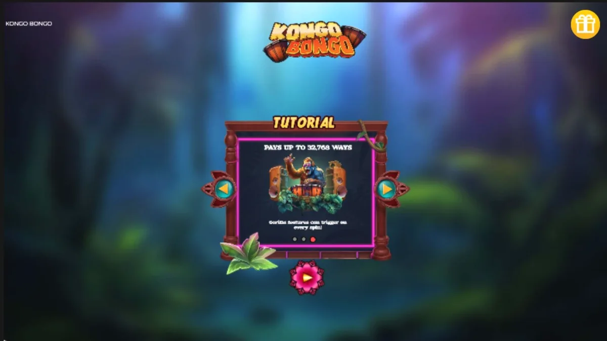 Visual hutan tropis yang rimbun dengan simbol gorilla dalam slot Kongo Bongo